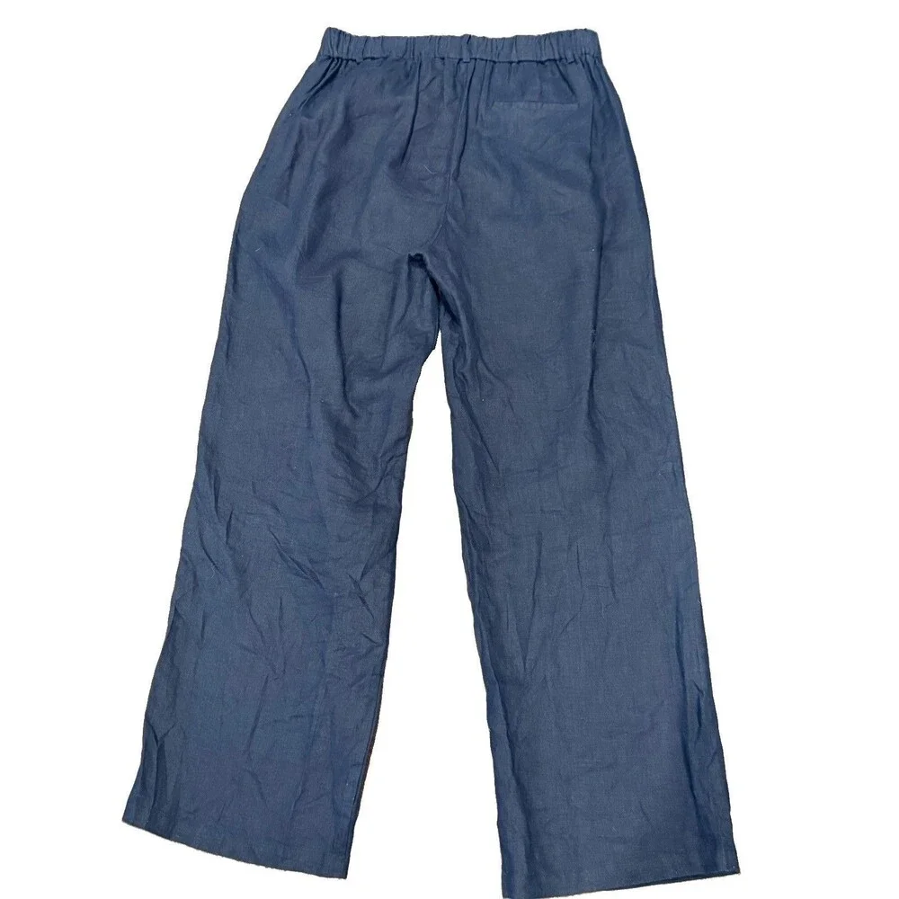 Quince 100% European Linen Navy Blue Pleated Trousers Women Sz 12 High Rise EUC